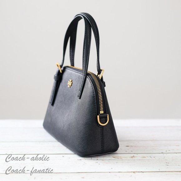 Tory Burch 149694 Emerson Dome Satchel Saffiano Leather Crossbody in Black - Picture 7 of 12